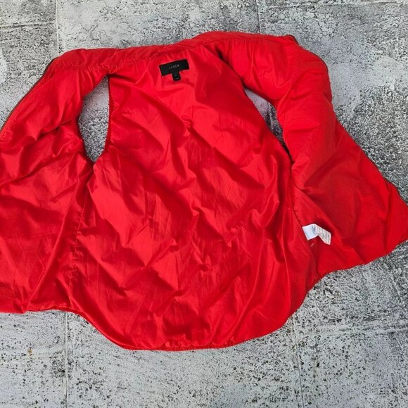 J. Crew Women Vest Red Quilted Down and Feather Puffer Zip Up Jacket Coat Size M - Picture 9 of 11